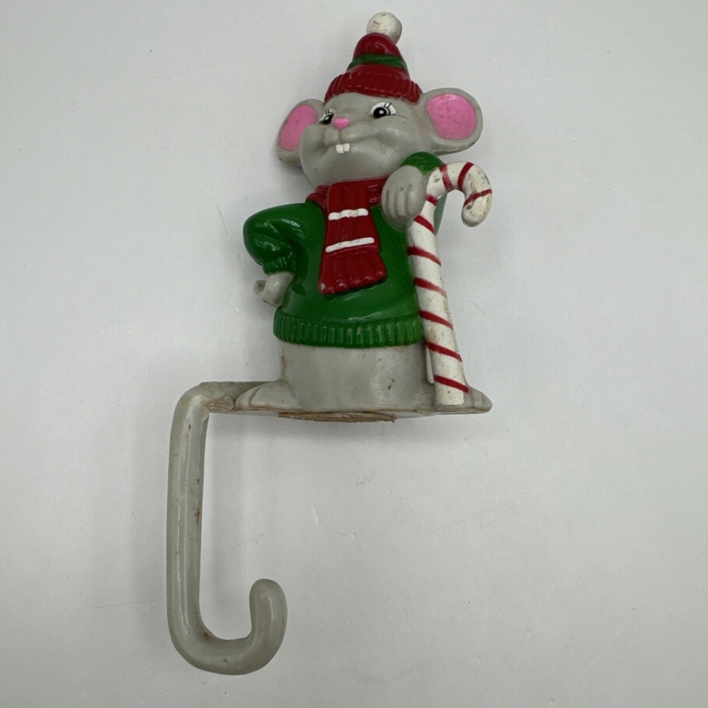 Vintage Christmas Mouse Stocking Holder Hong Kong JSNY Scarf Candy Cane